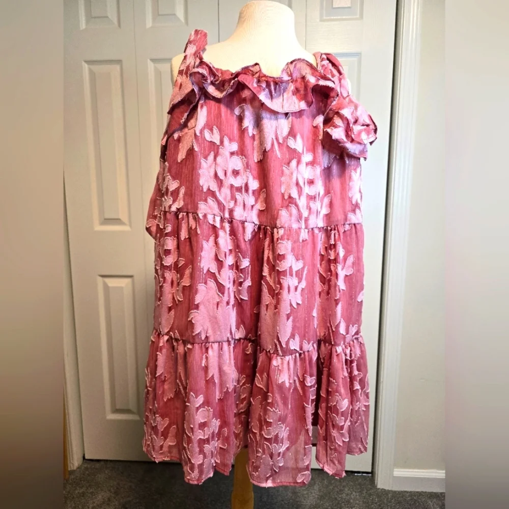 Lulu's Rush of Romance Mauve Burnout Tie Strap Tiered Mini Dress Women's Size XS - Picture 2 of 7